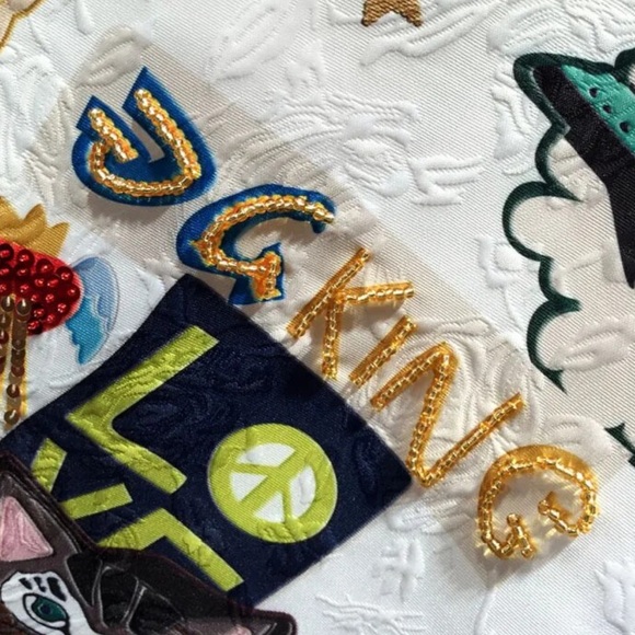 White Brocade Graphic Cat Design Dress - Picture 7 of 11